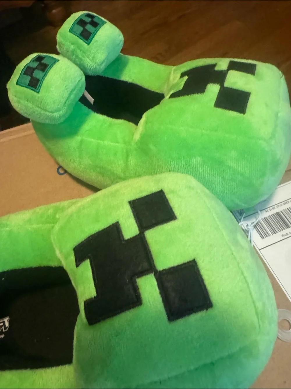 Green Creeper Plush Kids Slippers